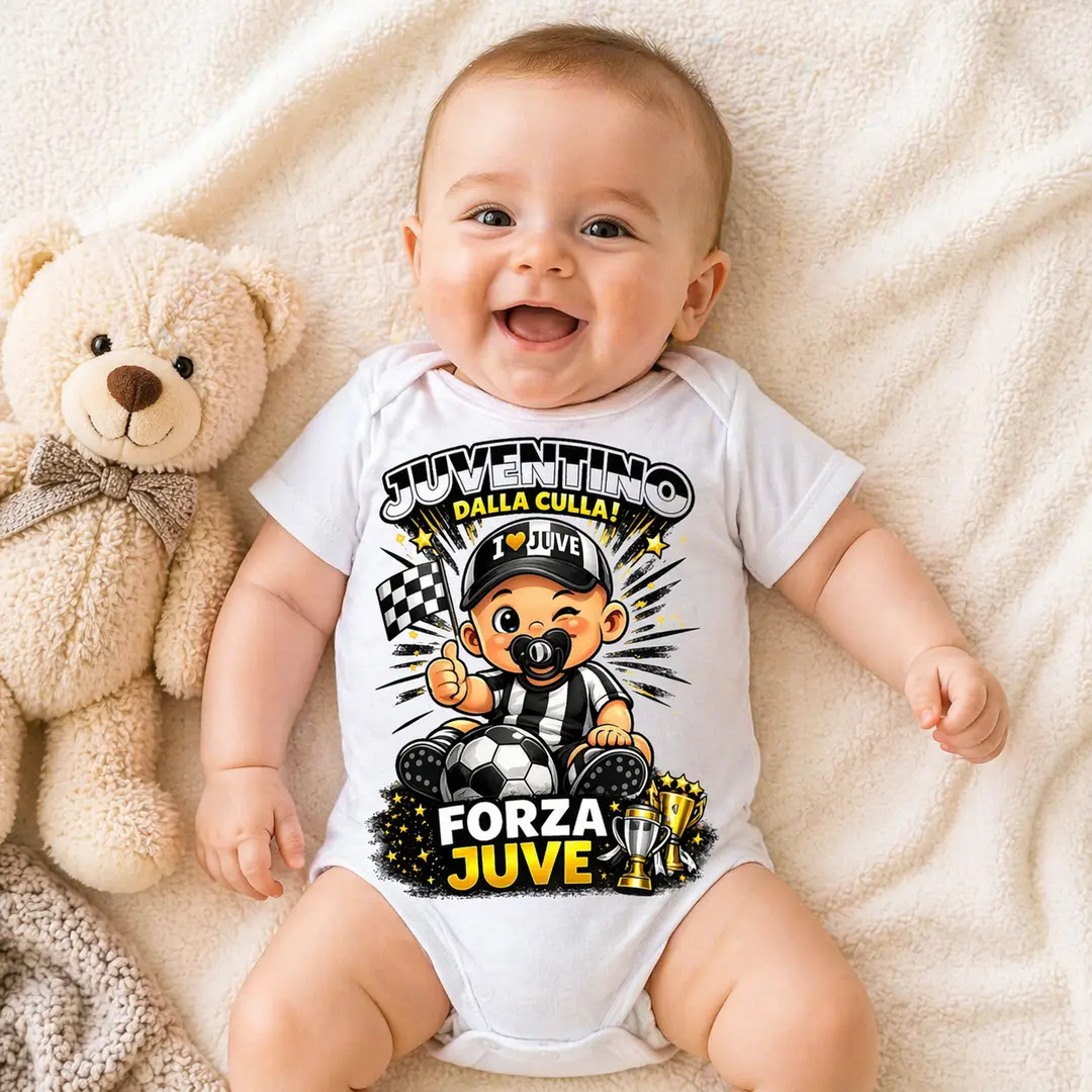 Body Neonato Juventus – Juventino dalla Culla | Body Tifoso Juve Made in Italy regalo nascita idea regalo tifosi Juventus