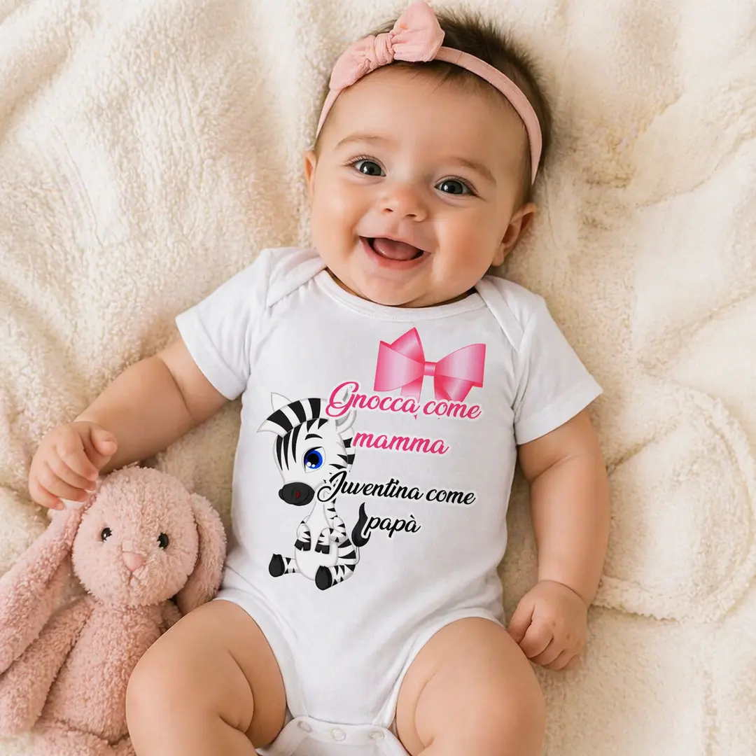 Body tutina per neonata con stampa divertente "gnocca come mamma juventina come papà" idea regalo nascita - Made in Italy