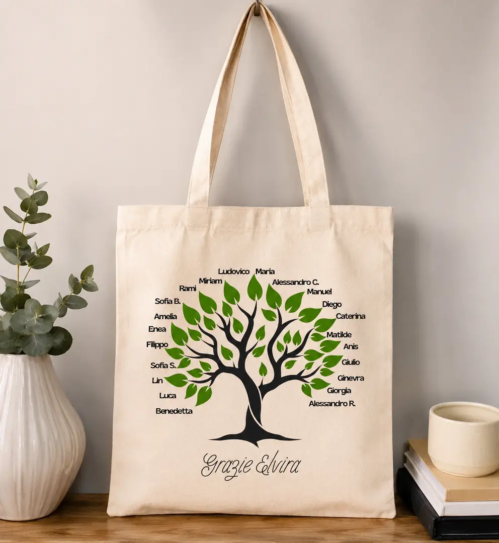 Shopper Personalizzata Maestra “Albero della Vita” con Nomi Classe – Idea Regalo Fine Anno