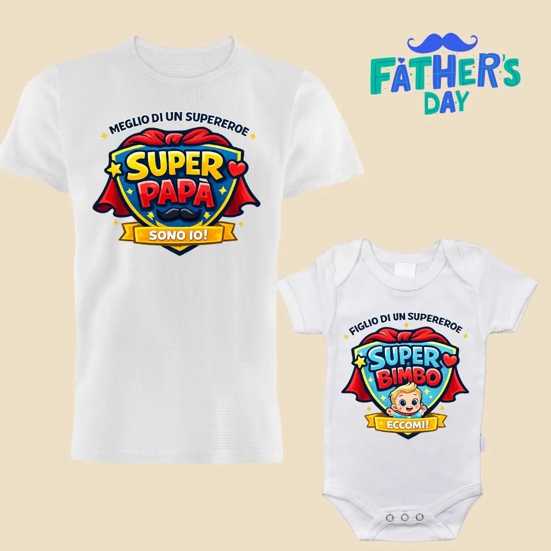 Coordinato t-shirt uomo e body neonato con stampa divertente per festa del papà - regalo originale per lui 